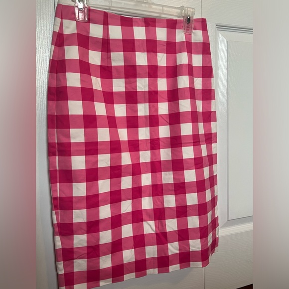 Boden Richmond Pink White Buffalo Plaid Cotton Pencil Skirt 8R - Picture 3 of 6